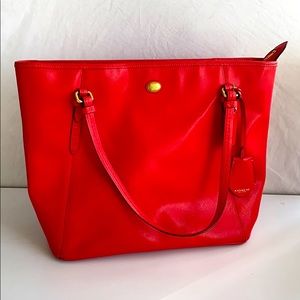 COACH Red Genuine Leather Tote Purse